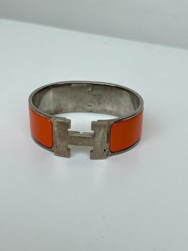 Hermes Enamel Wide Clic Clac Orange H Bracelet
