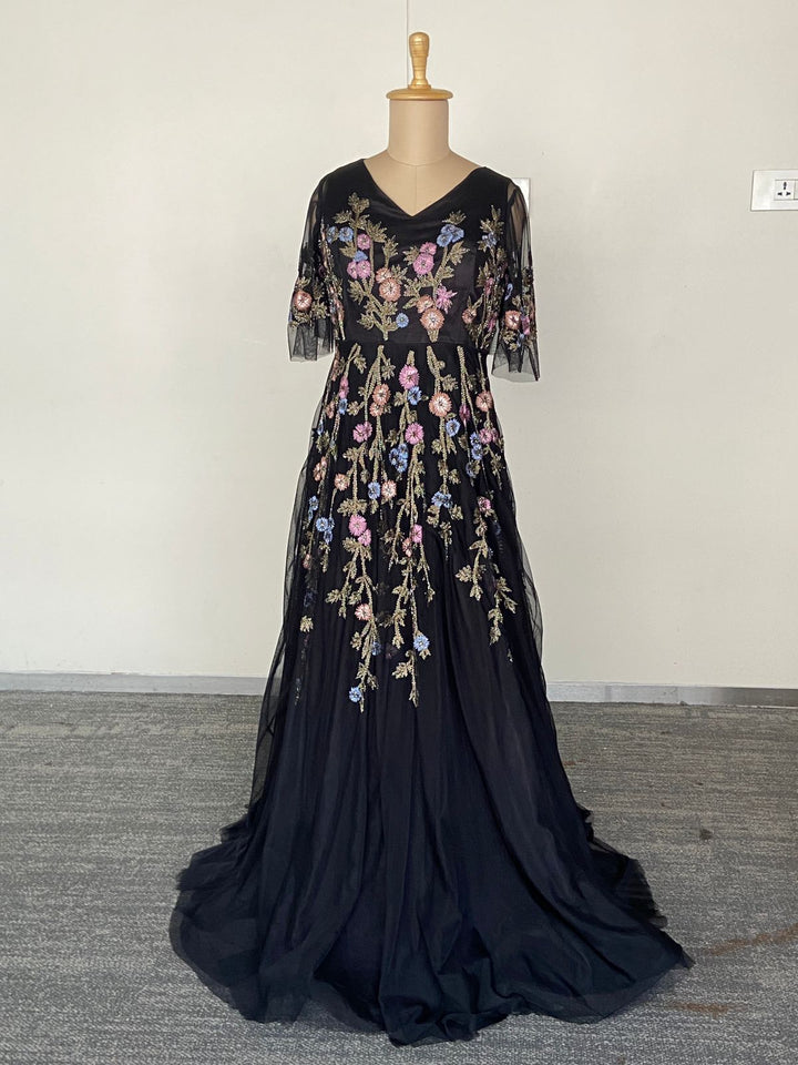 Rana Gill Midnight Bloom Embroidered Gown
