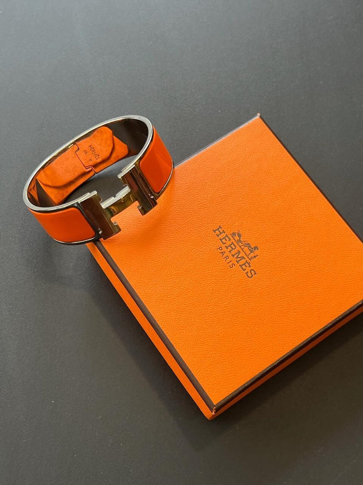 Hermes Enamel Wide Clic Clac Orange H Bracelet