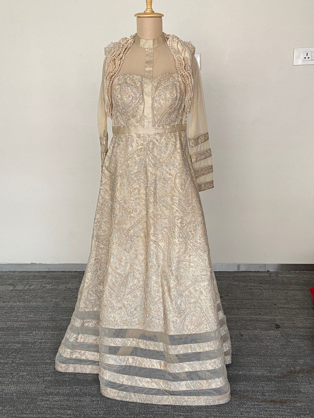 Shantanu & Nikhil Beige Embellished Gown