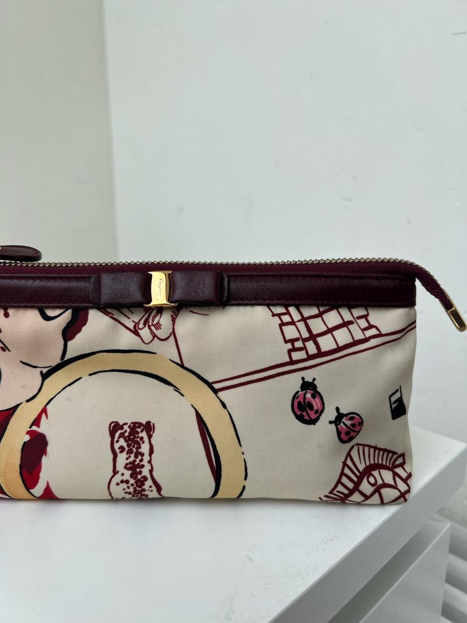 Salvatore Ferragamo Printed Zip Pouch with Vara Bow Detail