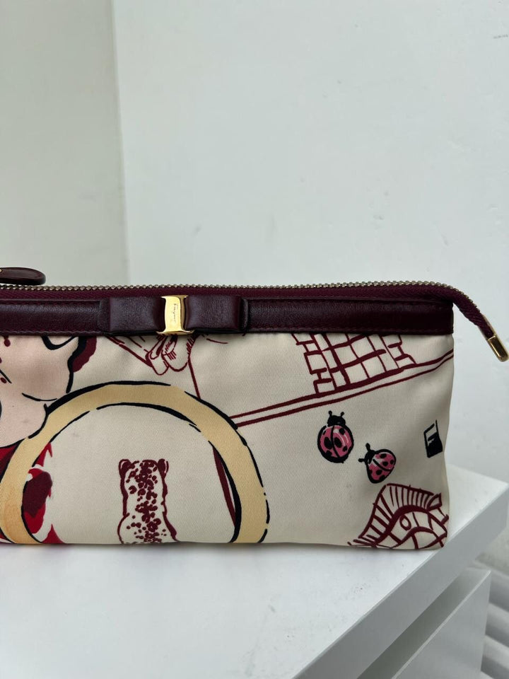 Salvatore Ferragamo Printed Zip Pouch with Vara Bow Detail