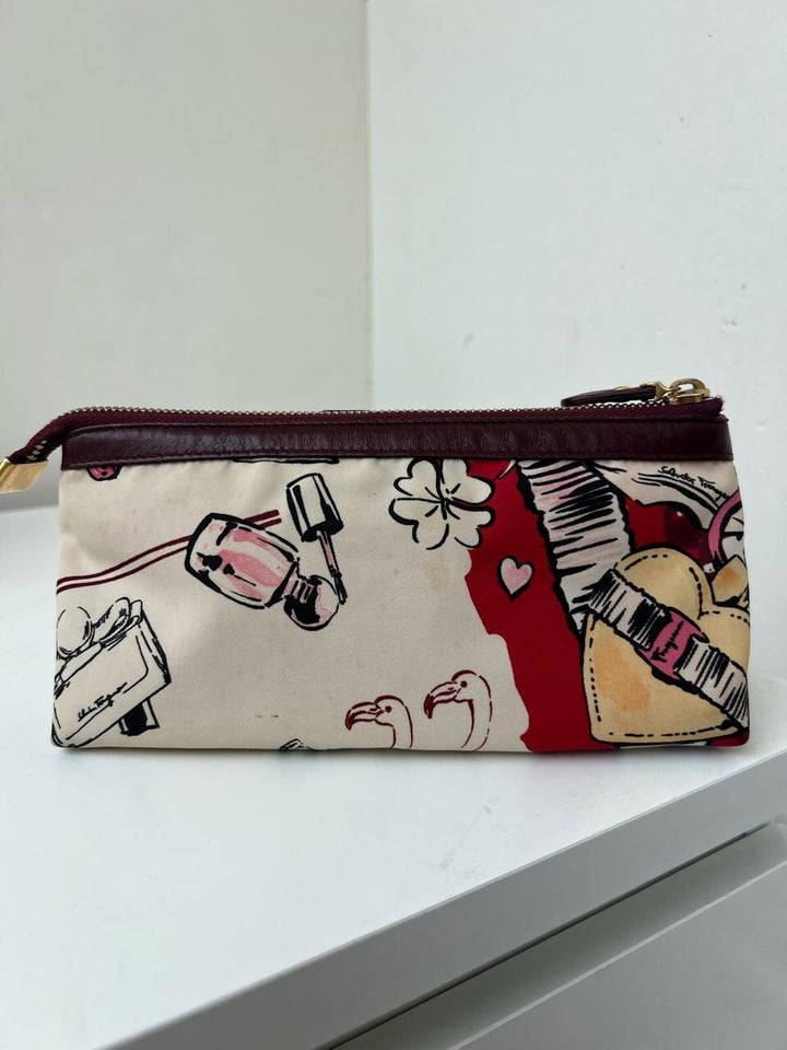 Salvatore Ferragamo Printed Zip Pouch with Vara Bow Detail