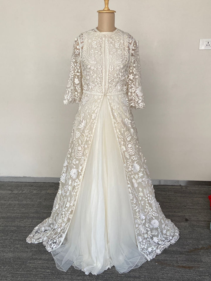 Pankaj & Nidhi Ivory Embroidered Gown with Jacket