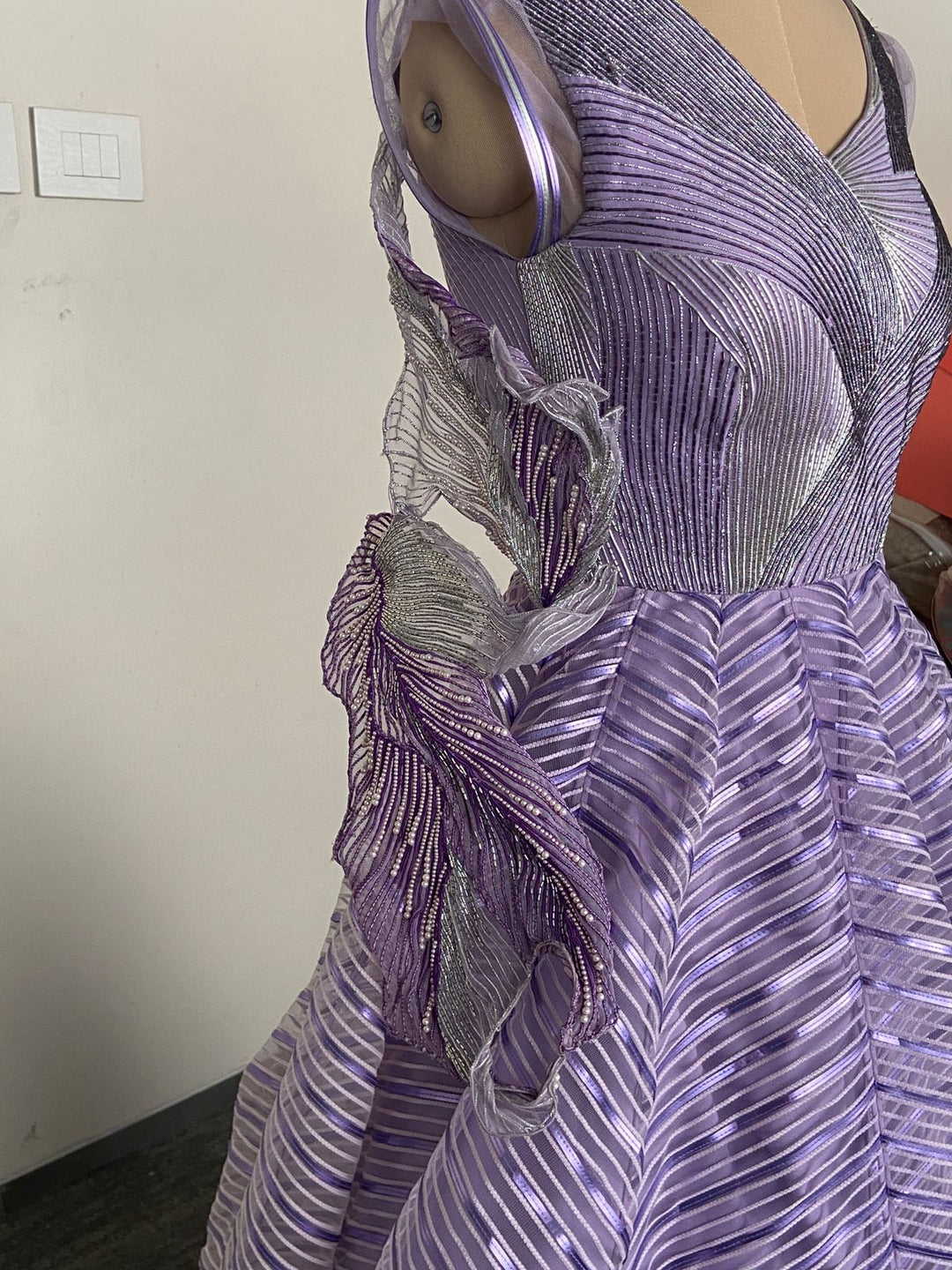 Amit Aggarwal Lavender Sculpted Metallic Gown