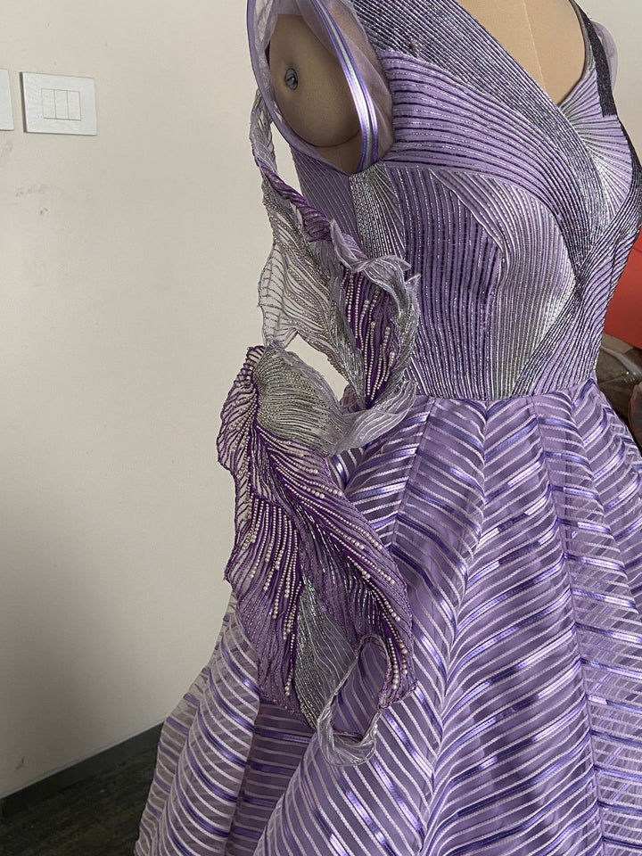 Amit Aggarwal Lavender Sculpted Metallic Gown