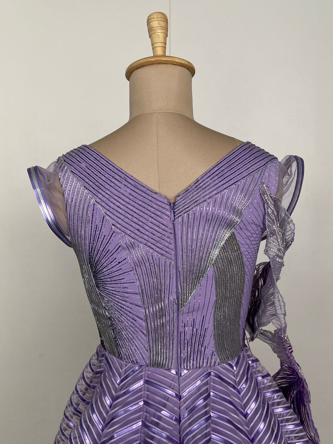 Amit Aggarwal Lavender Sculpted Metallic Gown