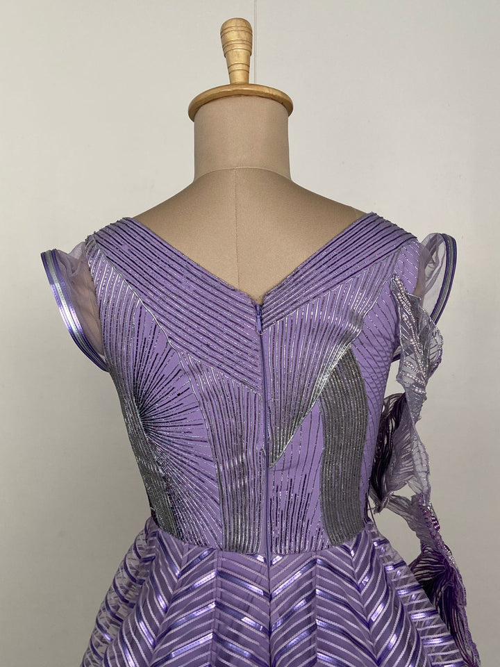 Amit Aggarwal Lavender Sculpted Metallic Gown