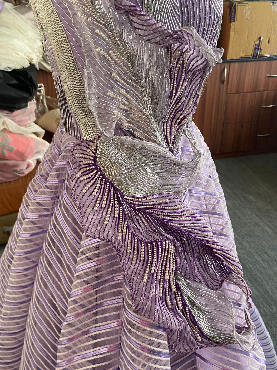 Amit Aggarwal Lavender Sculpted Metallic Gown