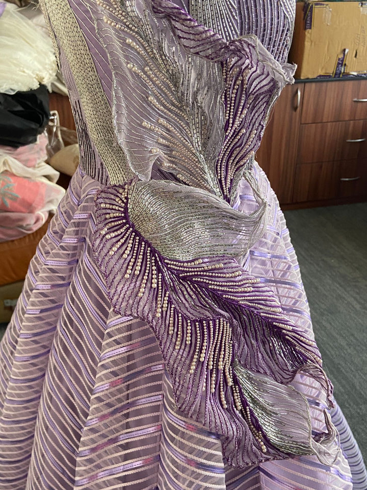 Amit Aggarwal Lavender Sculpted Metallic Gown