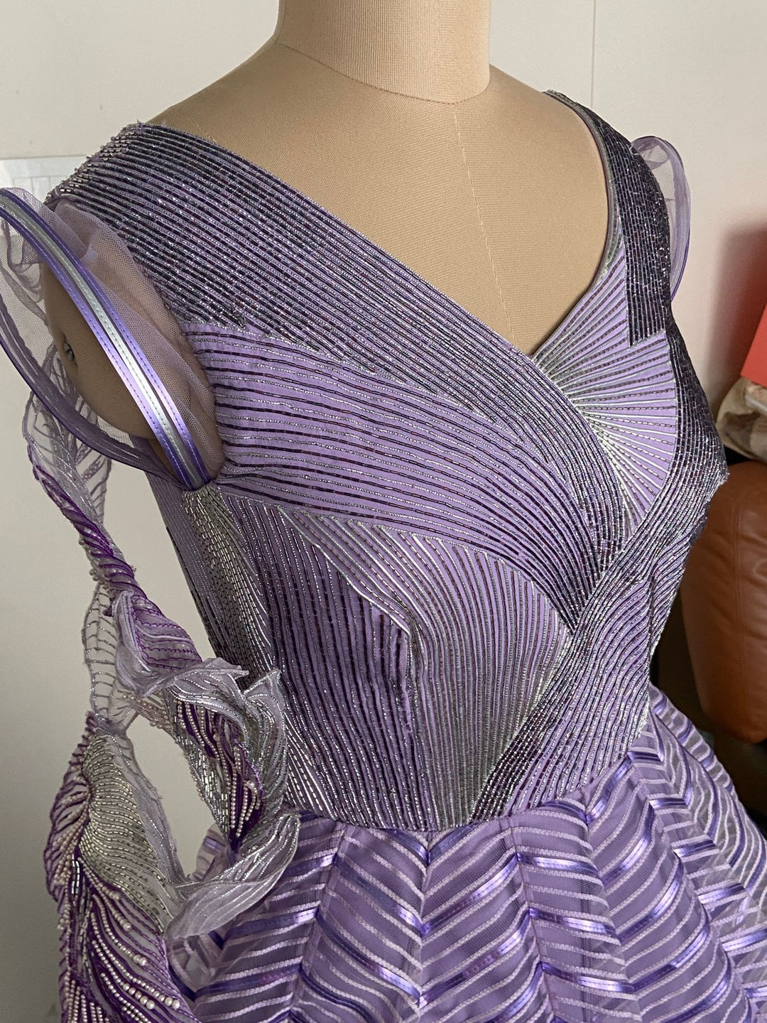 Amit Aggarwal Lavender Sculpted Metallic Gown