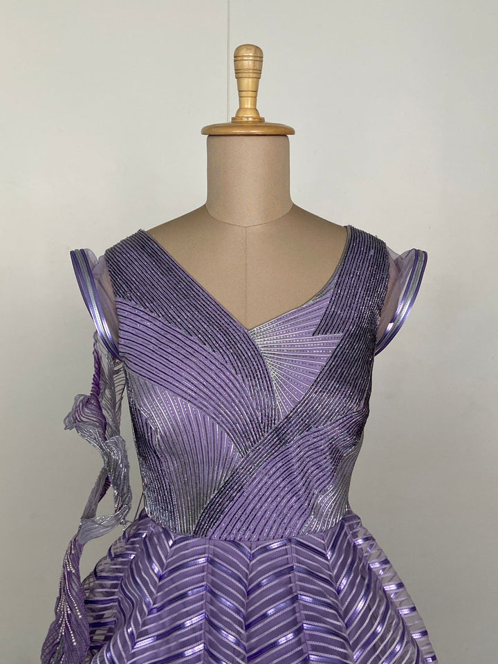 Amit Aggarwal Lavender Sculpted Metallic Gown