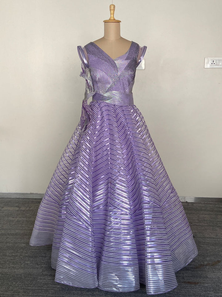 Amit Aggarwal Lavender Sculpted Metallic Gown