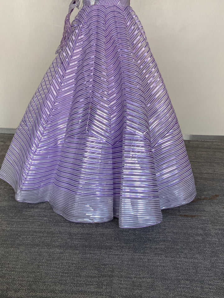 Amit Aggarwal Lavender Sculpted Metallic Gown