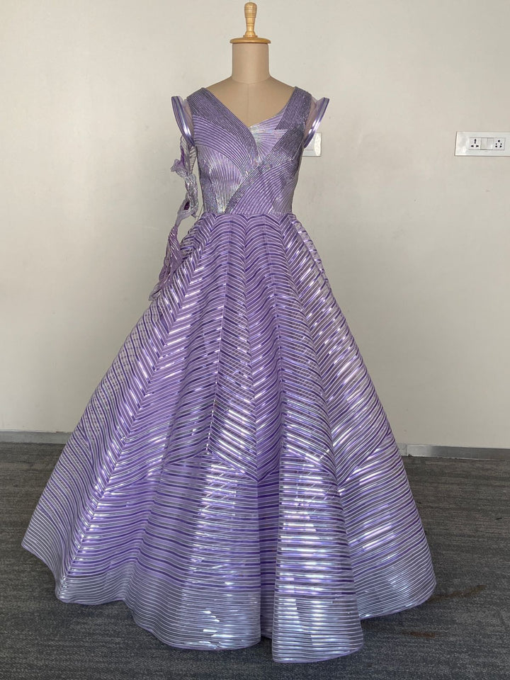 Amit Aggarwal Lavender Sculpted Metallic Gown
