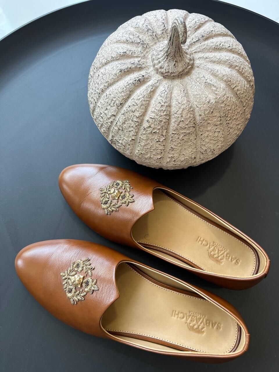 Sabyasachi Tan Leather Embroidered Loafers – Size 44