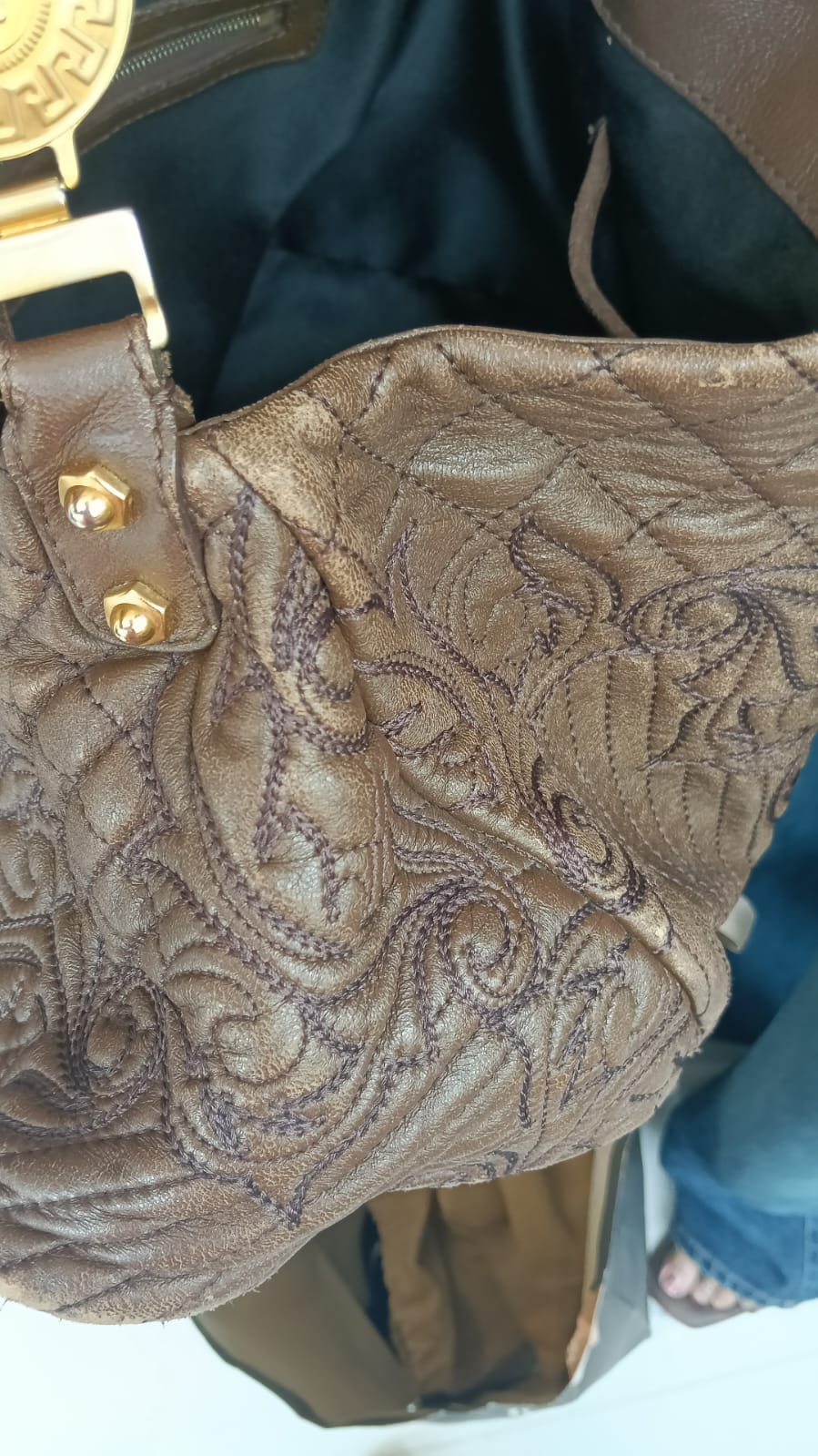 Versace Quilted Leather Embroidered Barocco Shoulder Bag