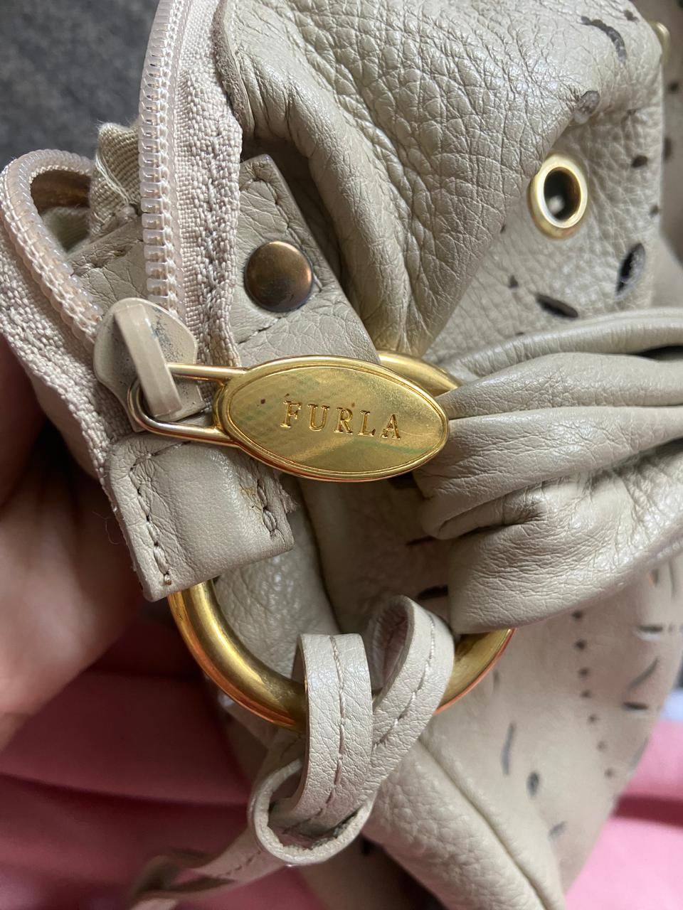Furla Ivory Leather Laser-Cut Hobo Bag