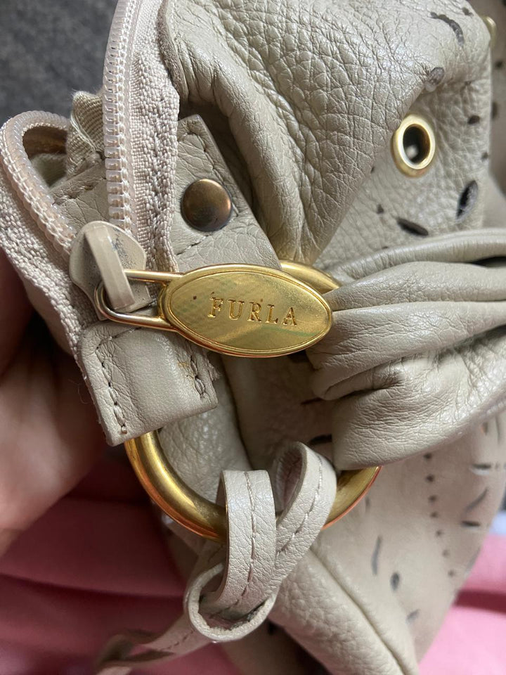 Furla Ivory Leather Laser-Cut Hobo Bag