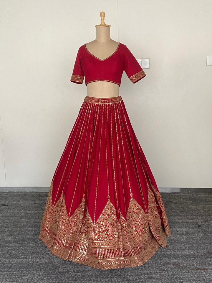 Sabyasachi Crimson Red Embroidered Lehenga Set