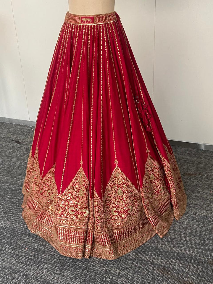 Sabyasachi Crimson Red Embroidered Lehenga Set