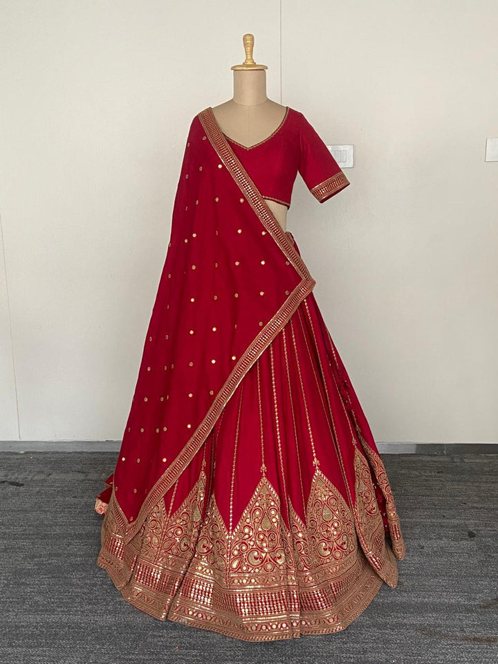 Sabyasachi Crimson Red Embroidered Lehenga Set