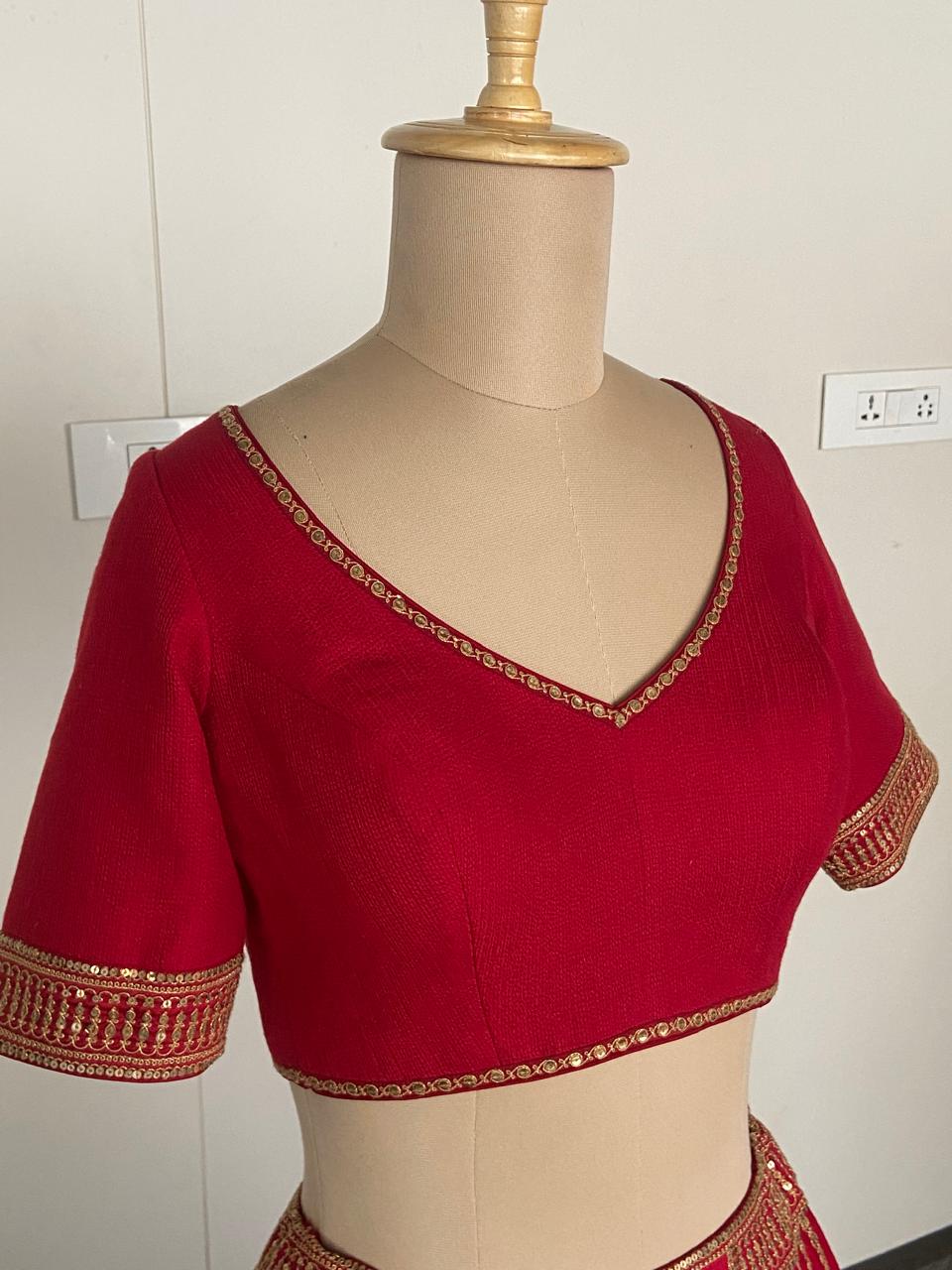 Sabyasachi Crimson Red Embroidered Lehenga Set