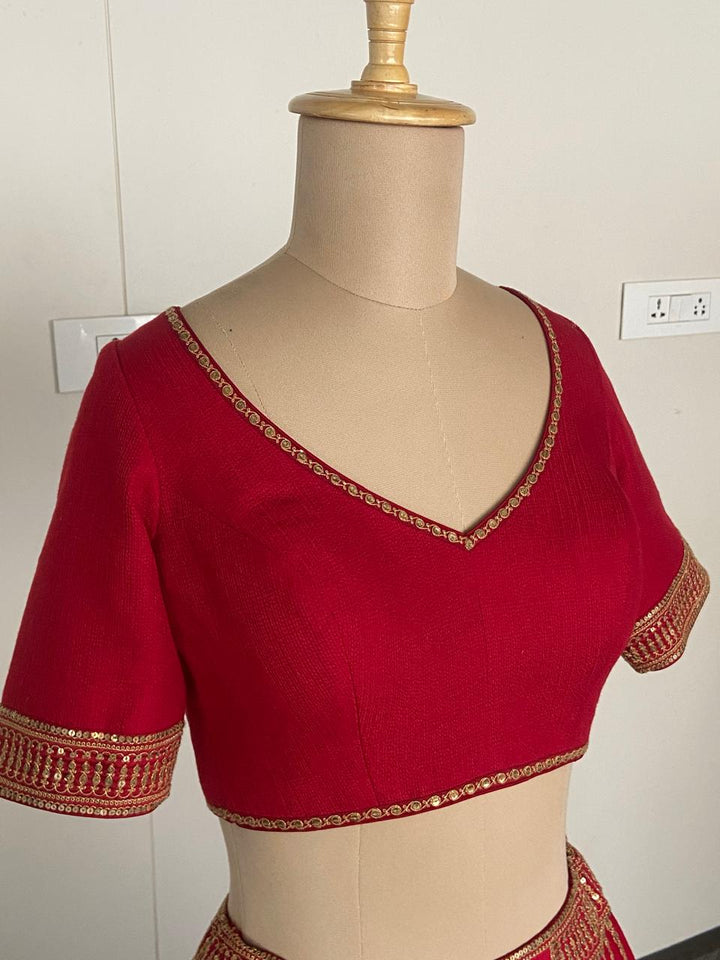 Sabyasachi Crimson Red Embroidered Lehenga Set