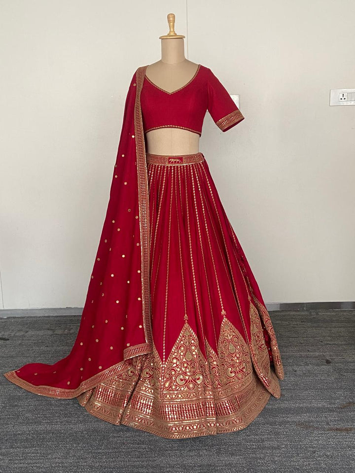 Sabyasachi Crimson Red Embroidered Lehenga Set
