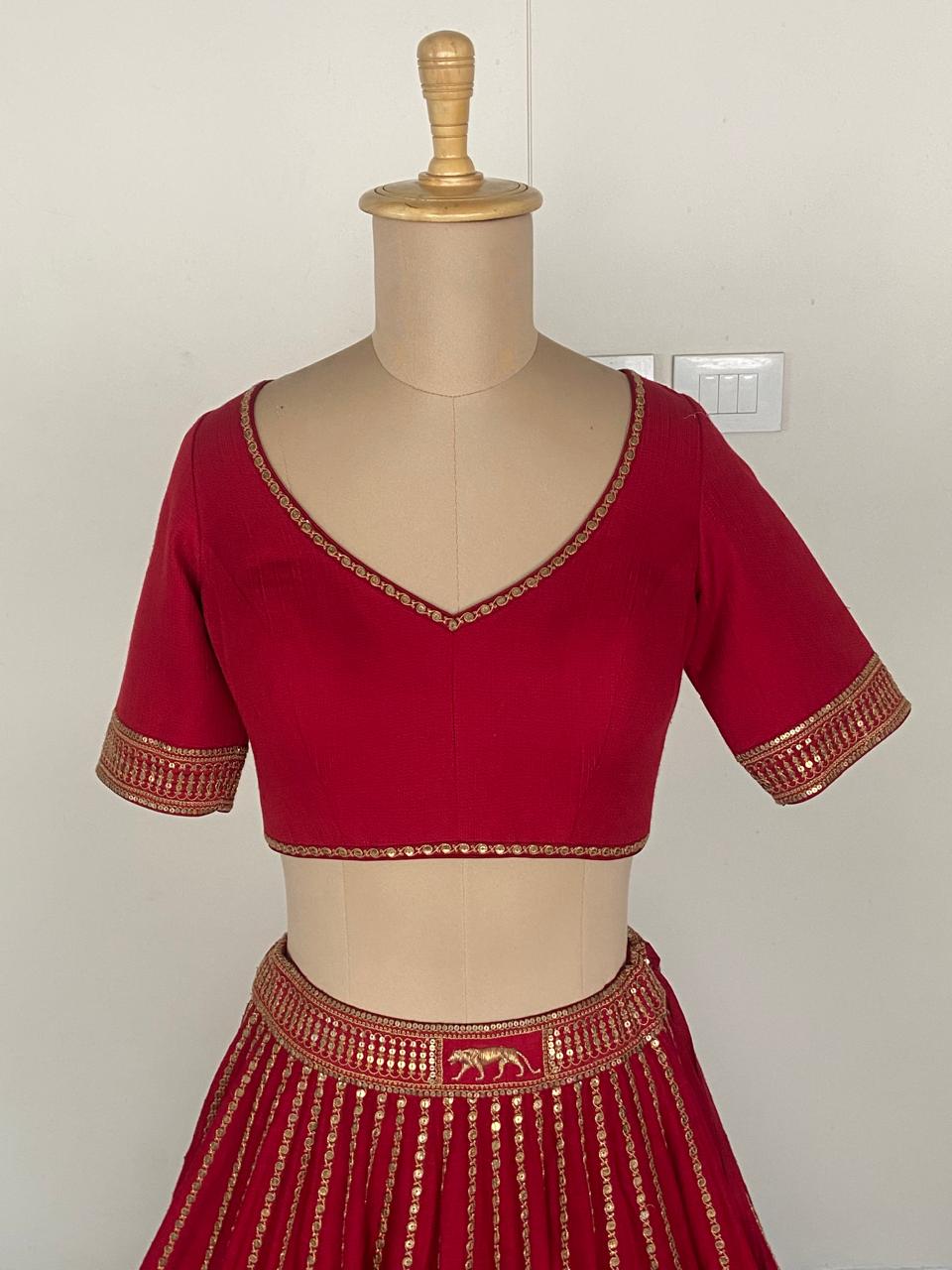 Sabyasachi Crimson Red Embroidered Lehenga Set