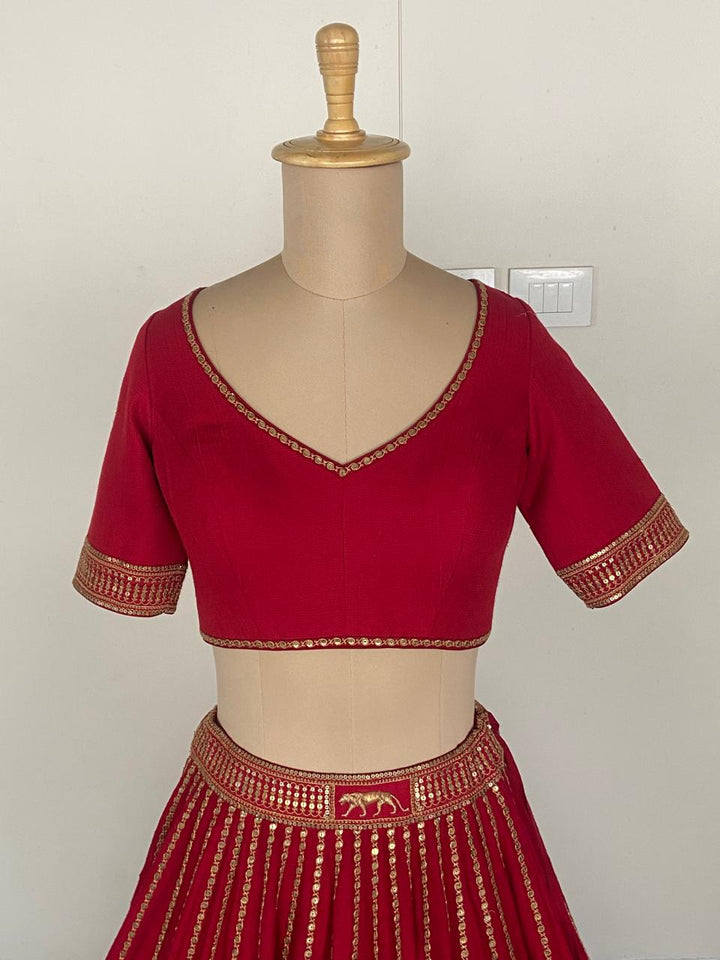 Sabyasachi Crimson Red Embroidered Lehenga Set