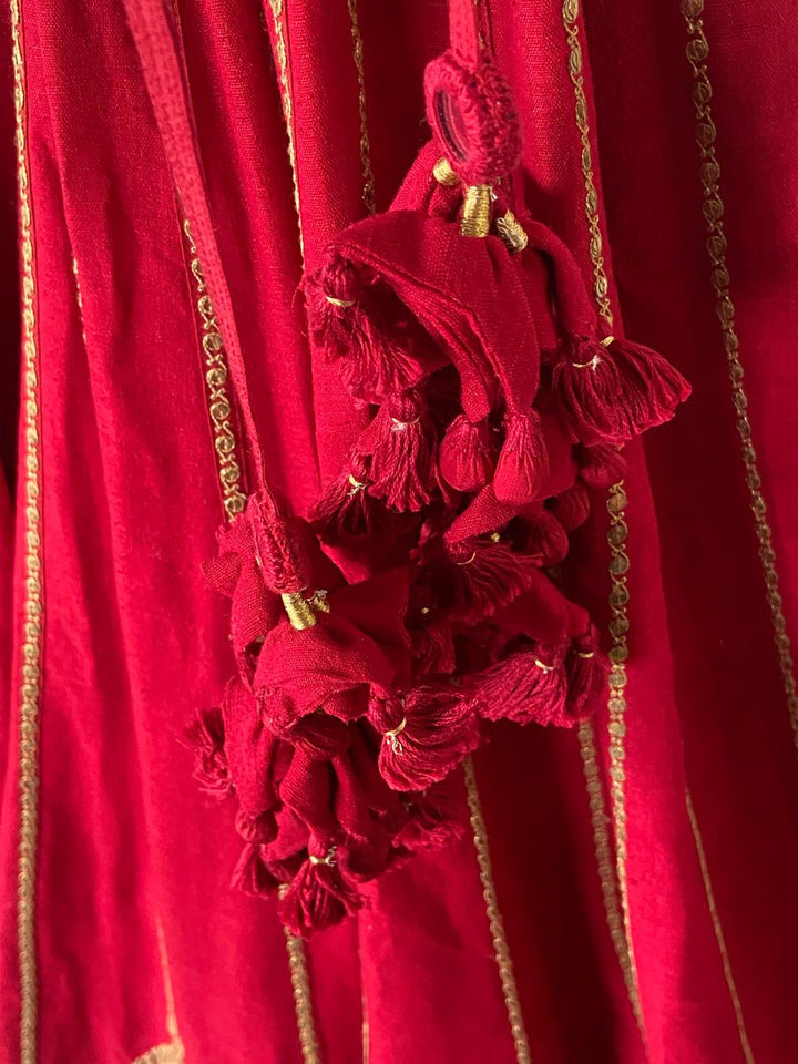 Sabyasachi Crimson Red Embroidered Lehenga Set