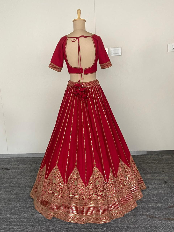 Sabyasachi Crimson Red Embroidered Lehenga Set