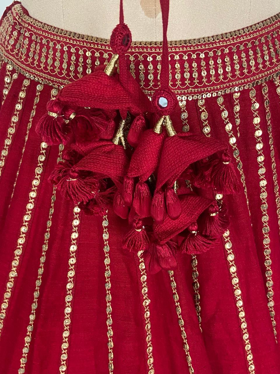 Sabyasachi Crimson Red Embroidered Lehenga Set