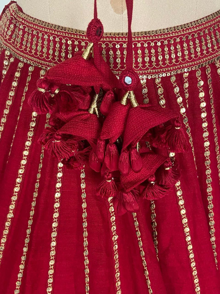 Sabyasachi Crimson Red Embroidered Lehenga Set