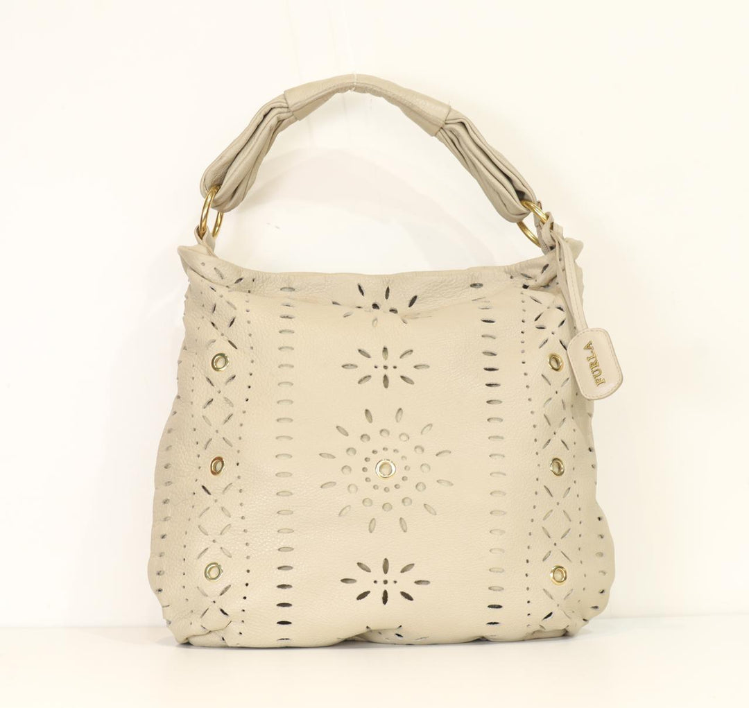 Furla Ivory Leather Laser-Cut Hobo Bag