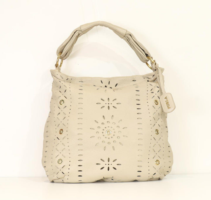 Furla Ivory Leather Laser-Cut Hobo Bag
