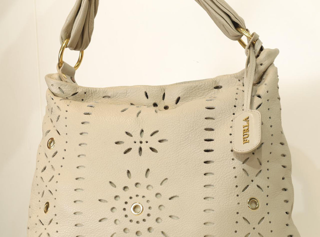 Furla Ivory Leather Laser-Cut Hobo Bag