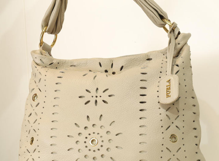 Furla Ivory Leather Laser-Cut Hobo Bag