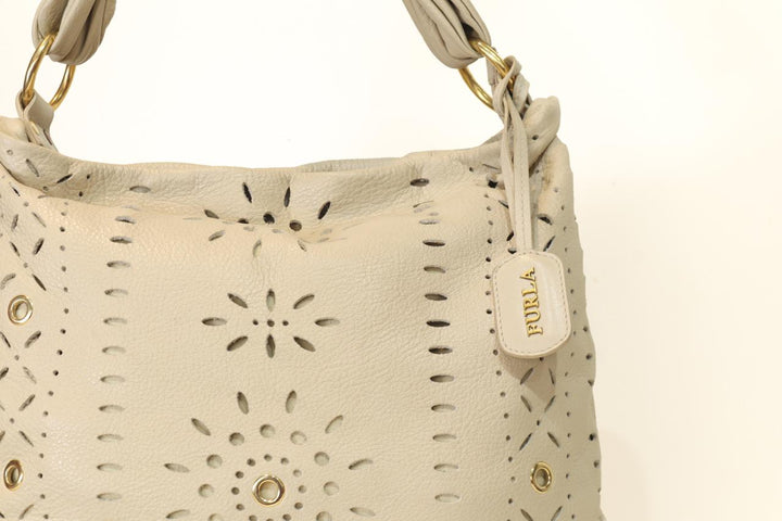 Furla Ivory Leather Laser-Cut Hobo Bag