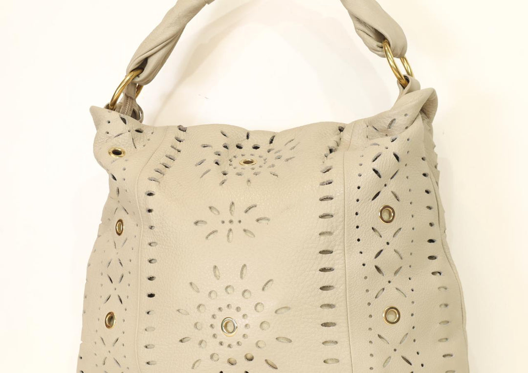 Furla Ivory Leather Laser-Cut Hobo Bag