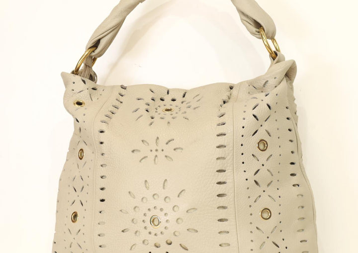 Furla Ivory Leather Laser-Cut Hobo Bag