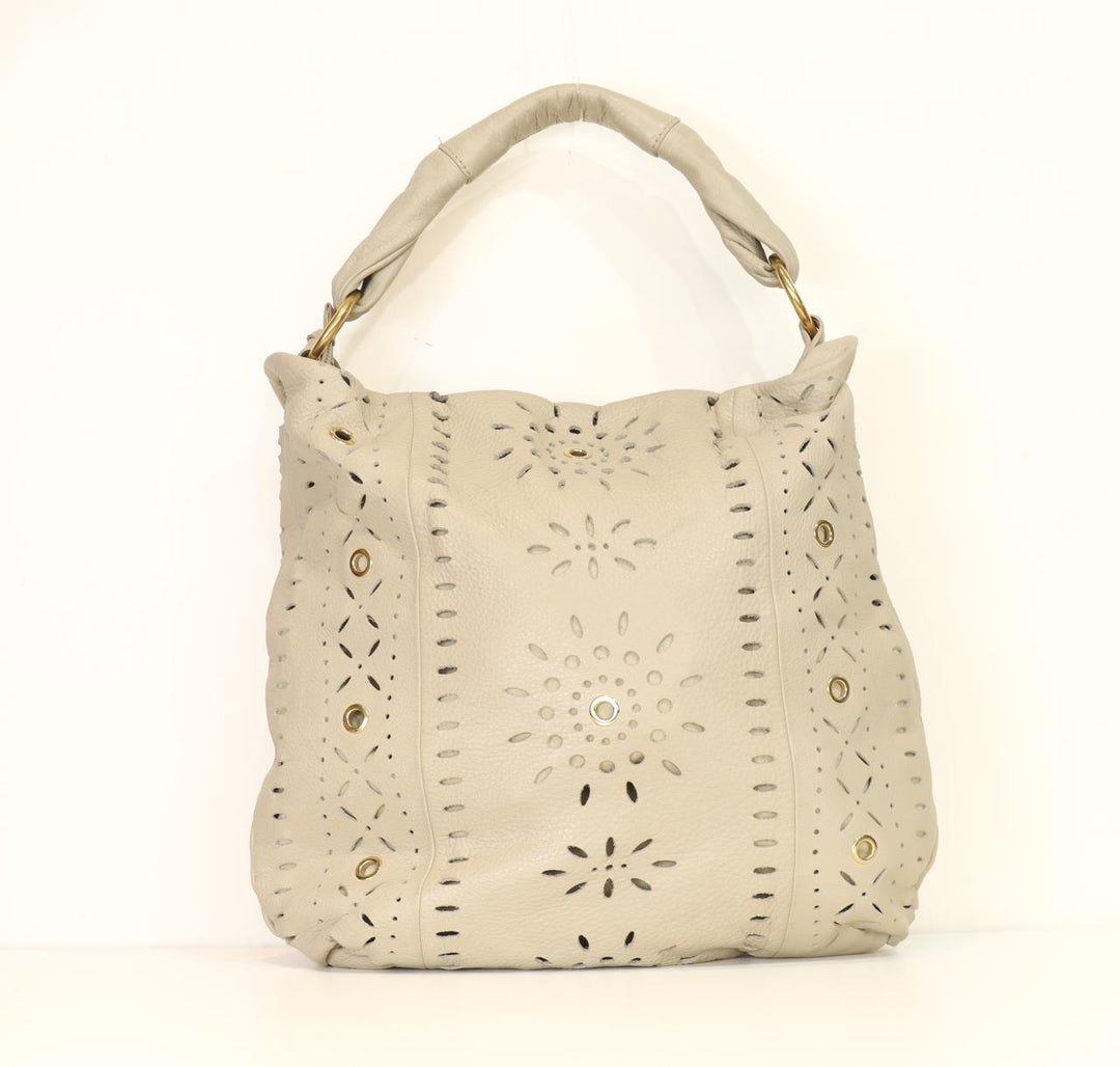 Furla Ivory Leather Laser-Cut Hobo Bag