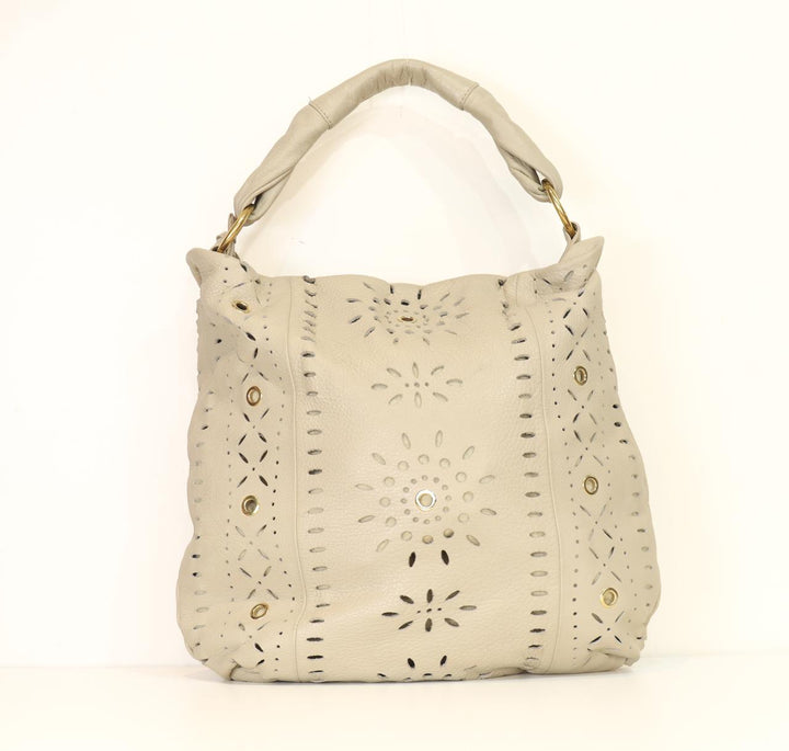 Furla Ivory Leather Laser-Cut Hobo Bag