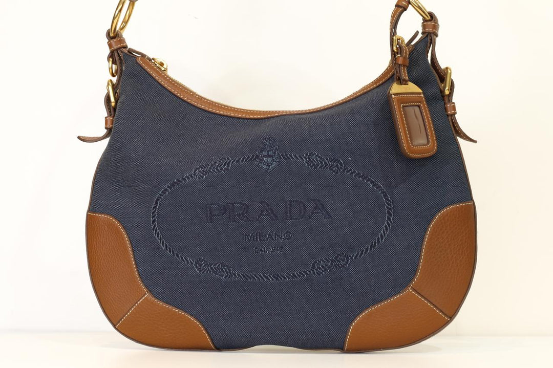 Prada Canvas & Leather Shoulder Bag