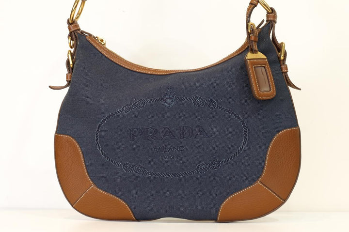 Prada Canvas & Leather Shoulder Bag