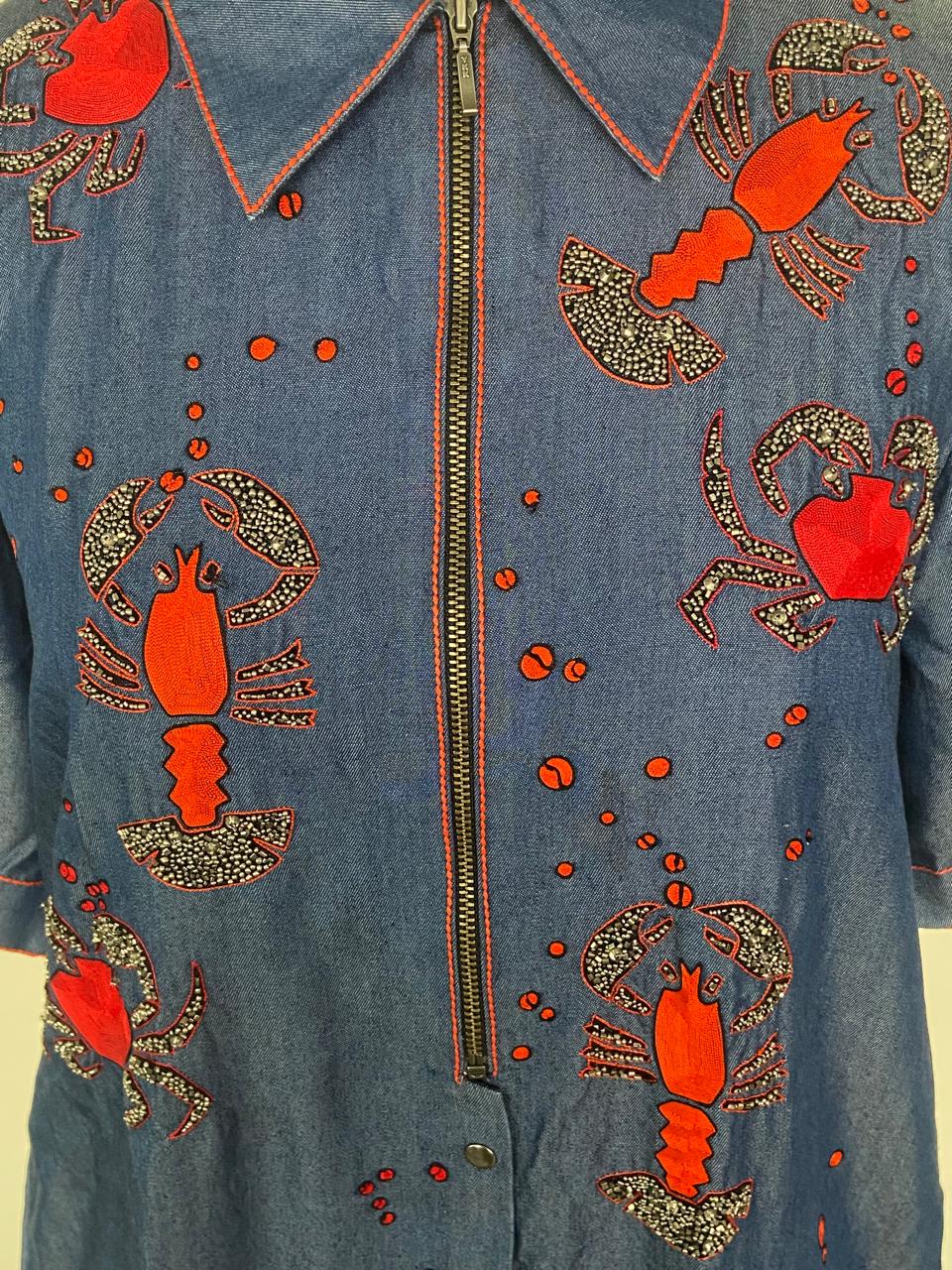 Shahin Mannan Embroidered Denim Shirt Dress
