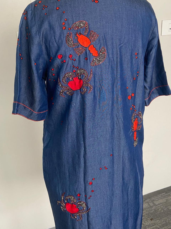 Shahin Mannan Embroidered Denim Shirt Dress