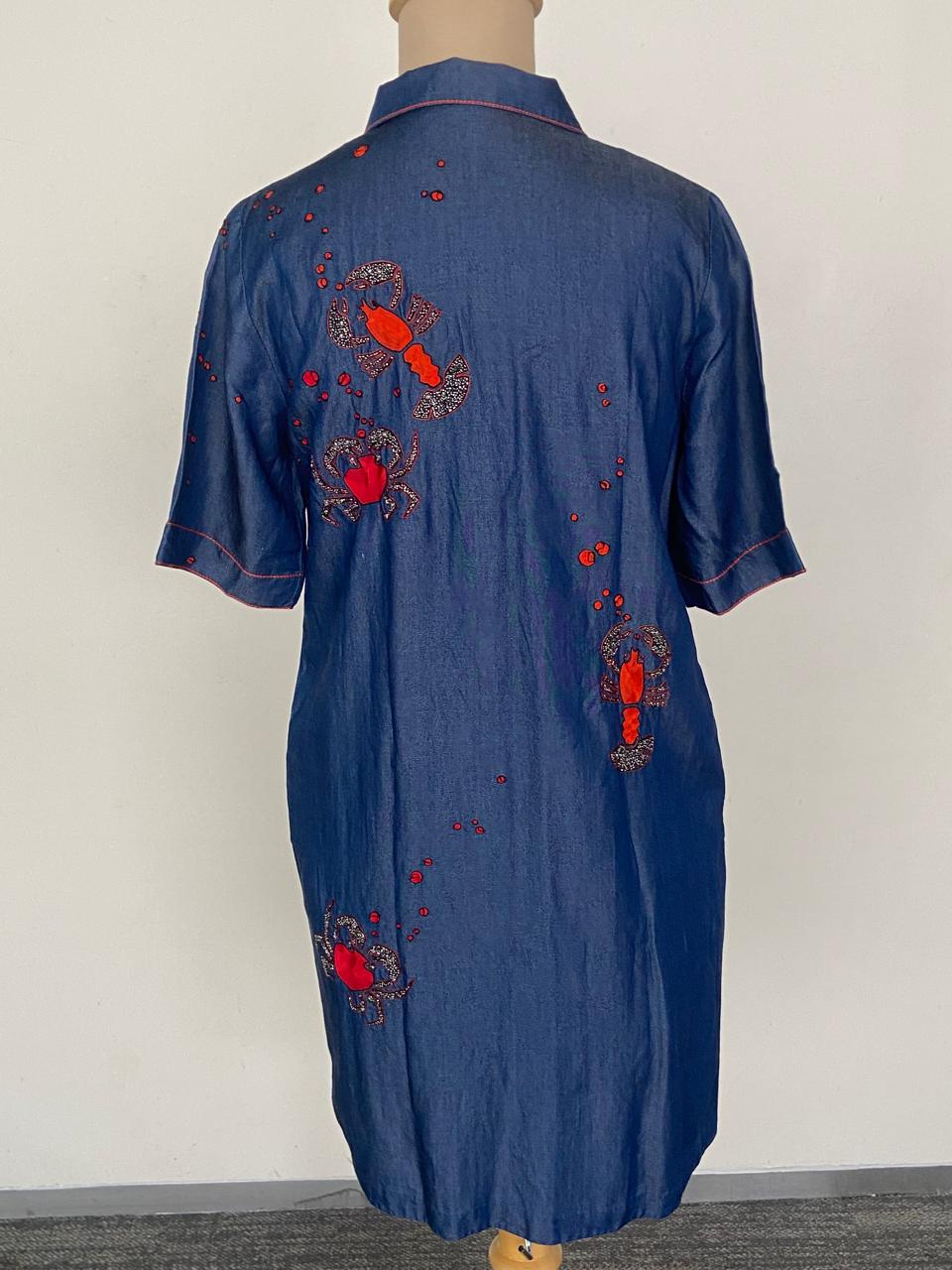Shahin Mannan Embroidered Denim Shirt Dress