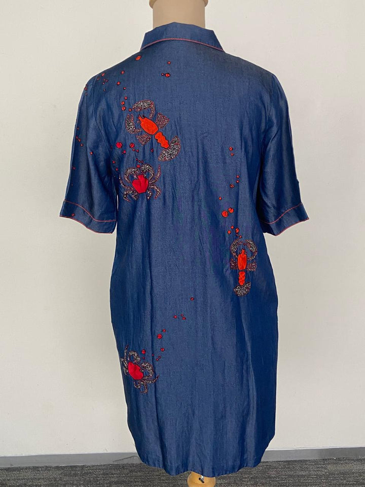 Shahin Mannan Embroidered Denim Shirt Dress